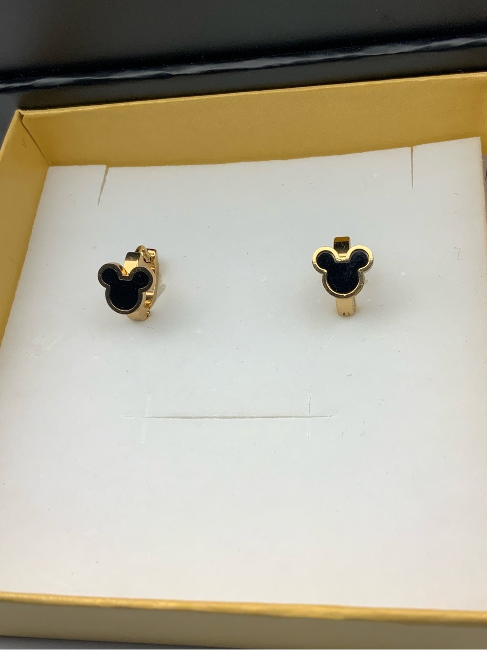 Gold-Tone Hoop Earrings with Black Enamel Mickey-Shaped Fronts - Women Jewelry